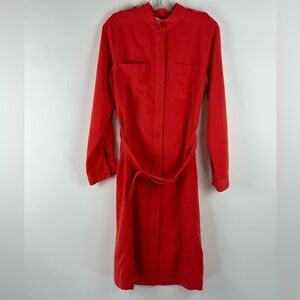 Women's Double Pocketed Long Sleeve Belted Dress